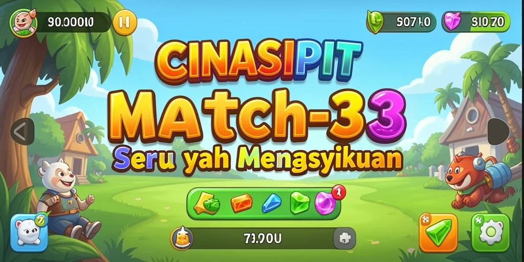 Screenshot gameplay CINASIPIT yang menunjukkan elemen Match-3 yang berwarna-warni.