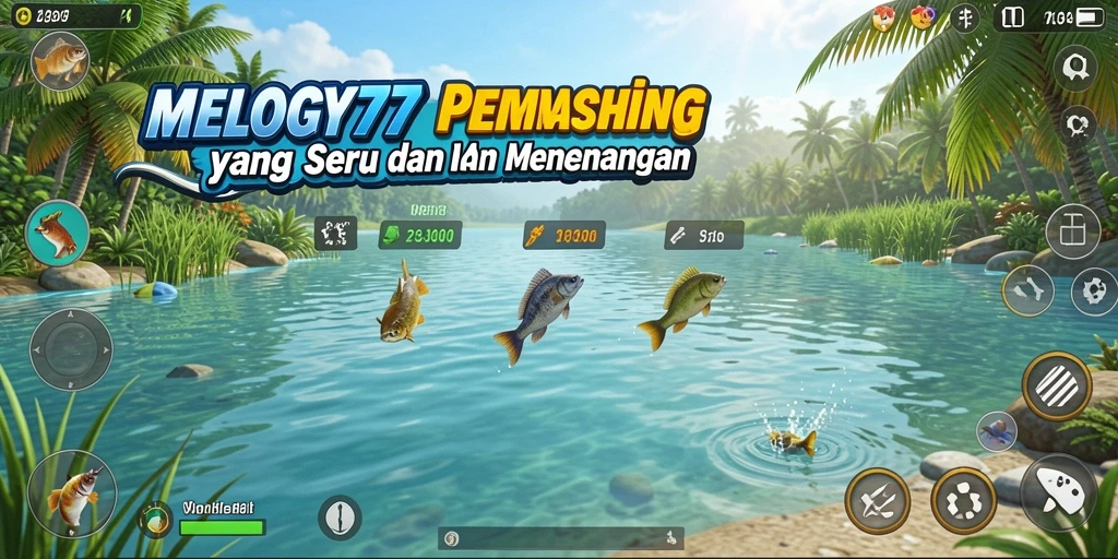 Screenshot gameplay <strong>MELODY77</strong> menampilkan pengalaman memancing yang seru dan mendebarkan.