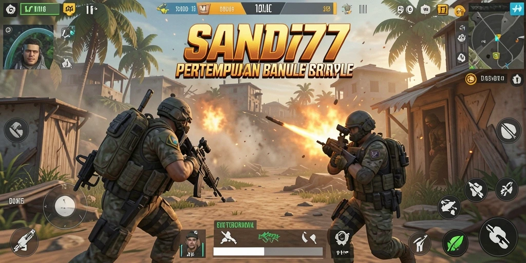 Gameplay seru SAND77 saat pemain bertarung di arena Battle Royale.